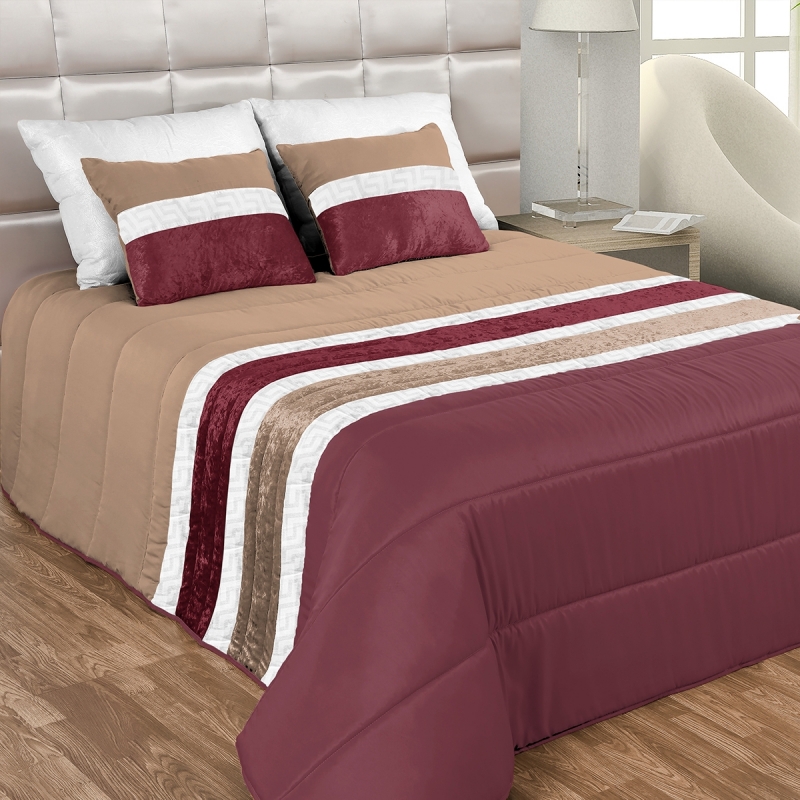 Edredón Grego con Almohadas - Beige / Granate Tamaño Double 150 cm